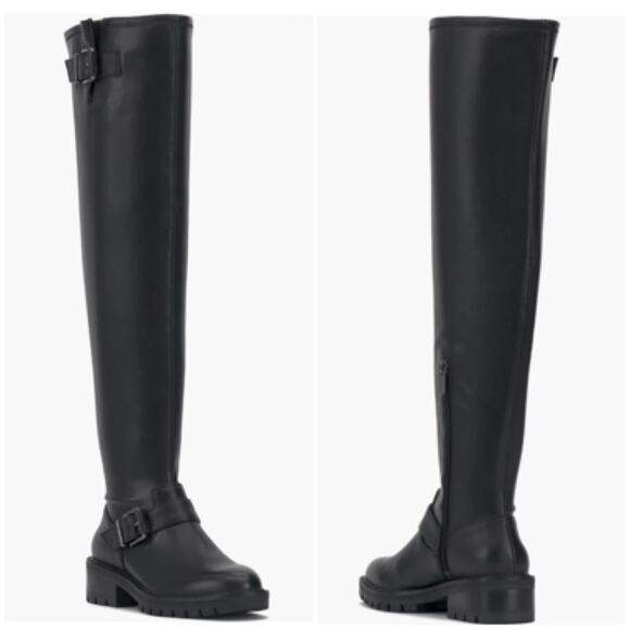 Vince Camuto Abrila Black Over-The-Knee Boot Sz 7 W-Calf Block Heel Lug Sole New - Picture 1 of 14